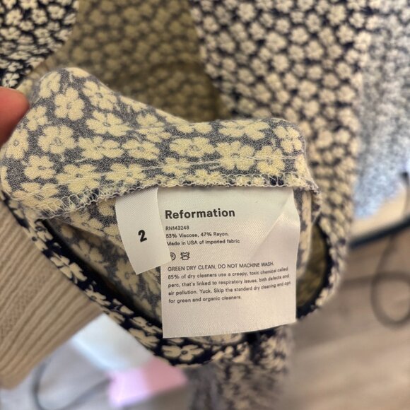 Reformation Josephine Midi Dress Floral Pattern Navy Blue size 2 - Picture 13 of 13